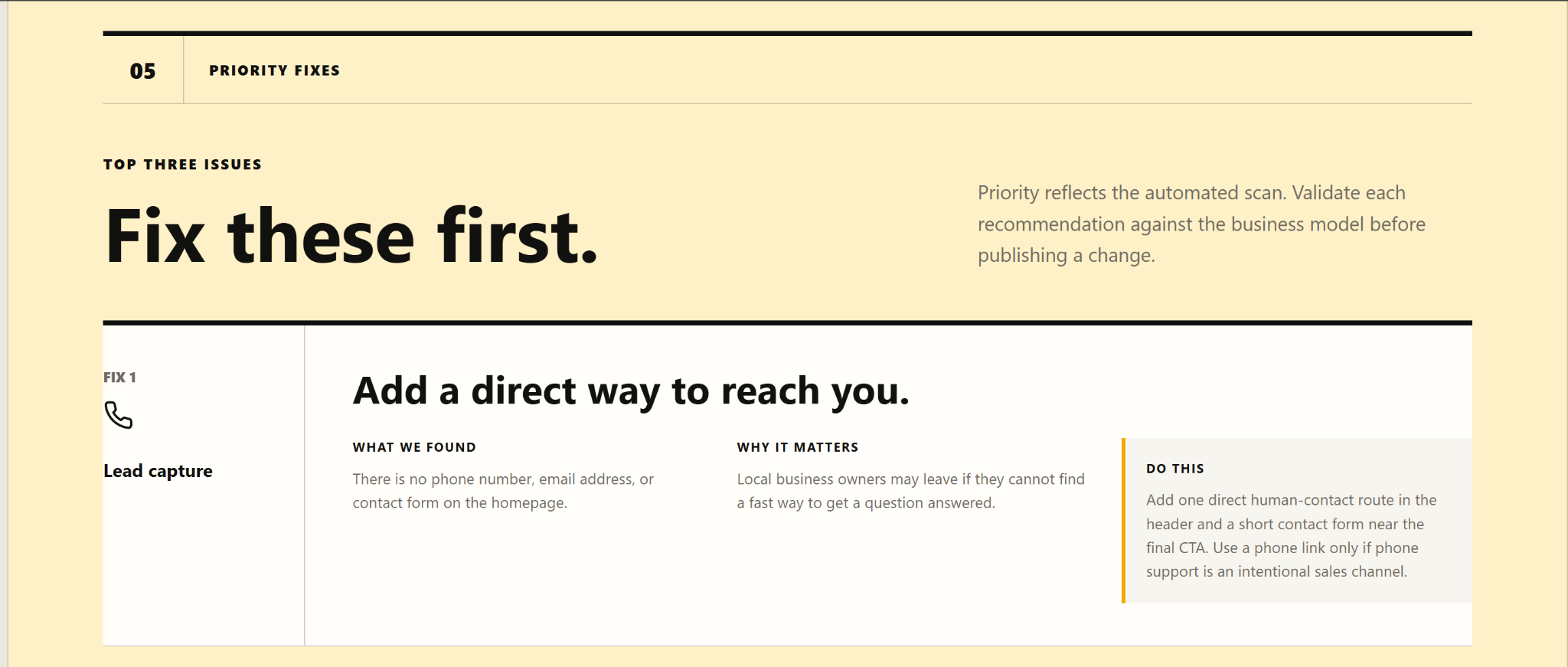 Website Audit sample page ranking priority corrections