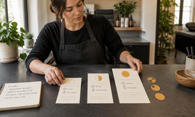 A salon owner compares deposit levels against appointment length and supply needs
